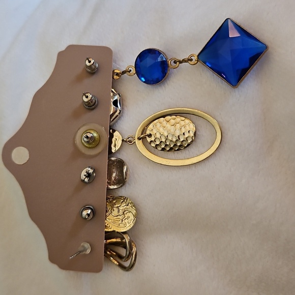 Vtg 1980s Set of Six Single Gold Silver and Blue Earrings - Picture 4 of 4